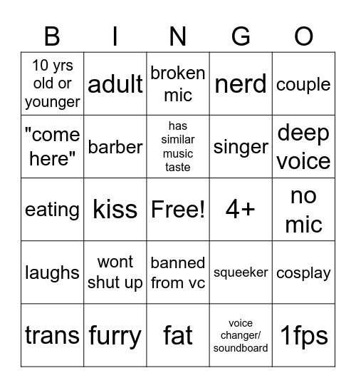 Neighbors Bingo Card