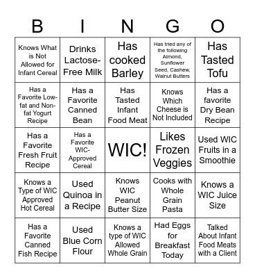 Getting To Know You - WIC Foods Edition Bingo Card
