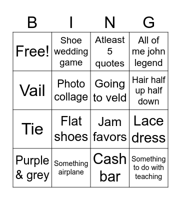 Basic wedding bingo Card