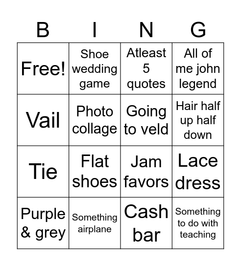Basic wedding bingo Card