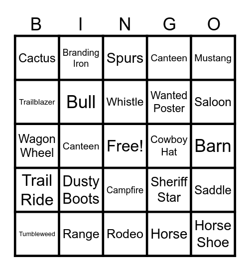 WESTERN Bingo Card