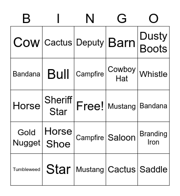 WESTERN Bingo Card