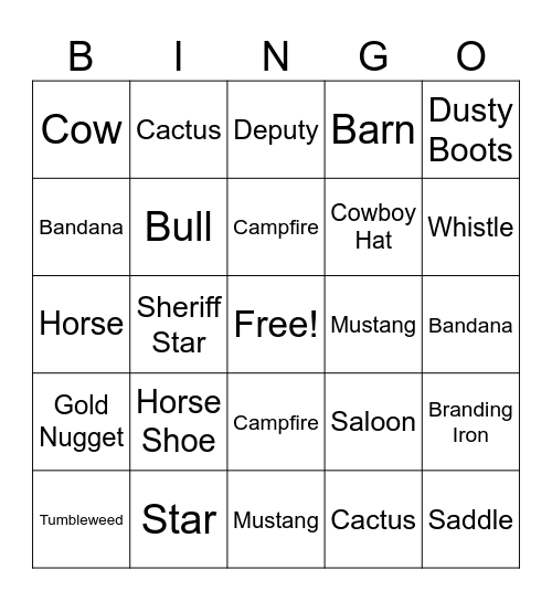 WESTERN Bingo Card