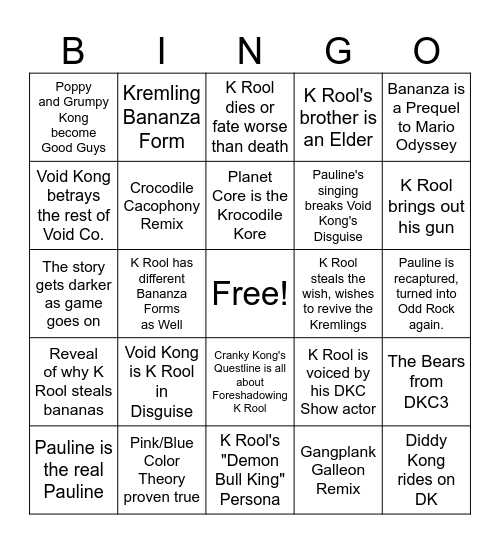 Kopium Bingo Card