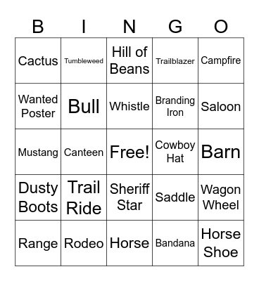 WESTERN Bingo Card