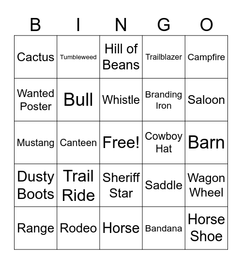 WESTERN Bingo Card