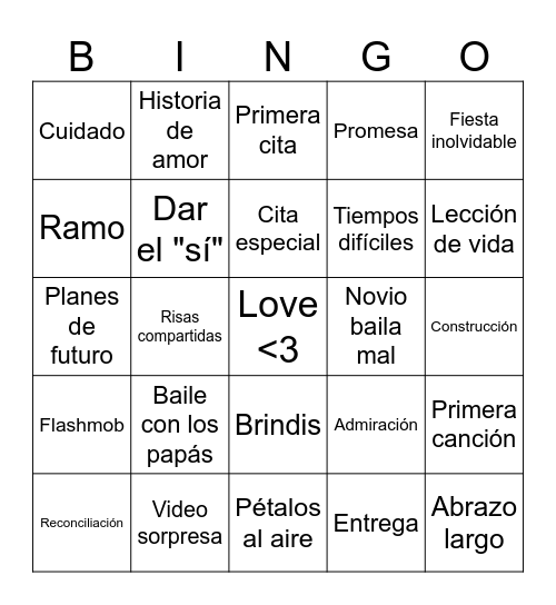 Bingo de bodas Bingo Card