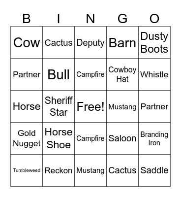 WESTERN Bingo Card