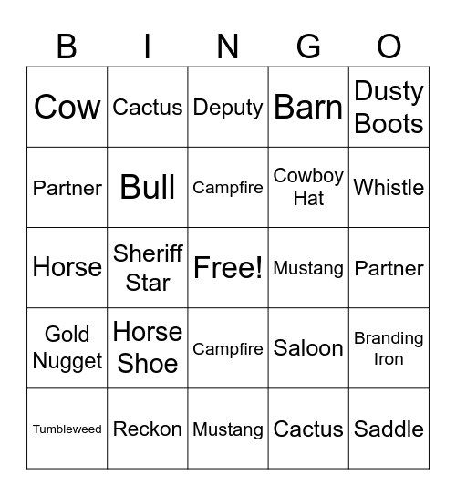 WESTERN Bingo Card