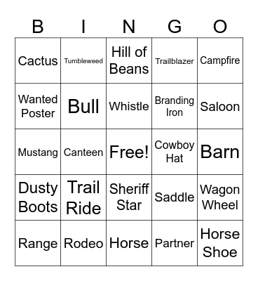 WESTERN Bingo Card