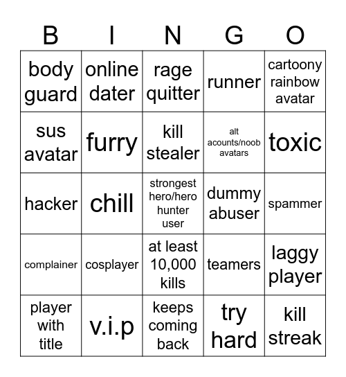 tsb bingo Card