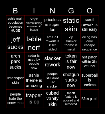 SECOND CHANCE upd Bingo Card
