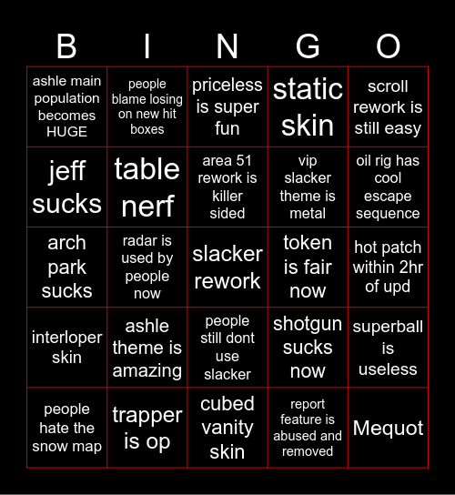 SECOND CHANCE upd Bingo Card