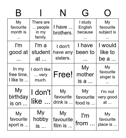 Let Me Introduce Myself Bingo (V2) Bingo Card