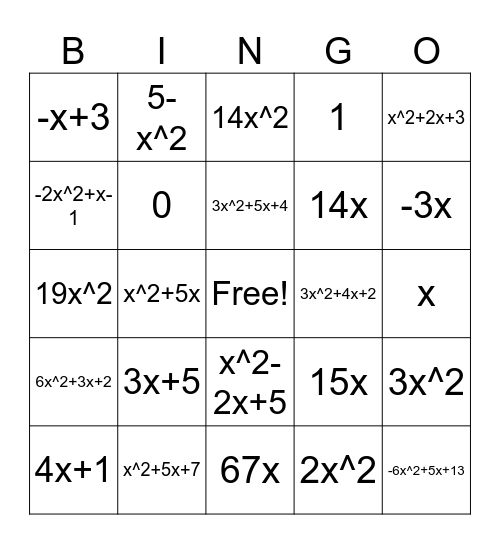 Combine Like Terms Bingo Card