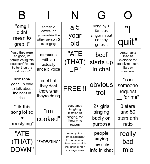 "sing it" battle mode bingo Card