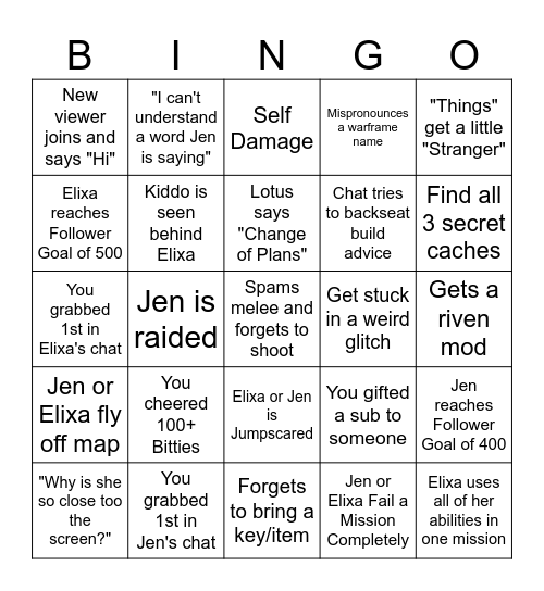 Saturday WF Bingo Card