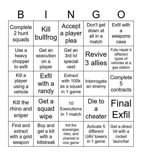 DMZ Bingo Card
