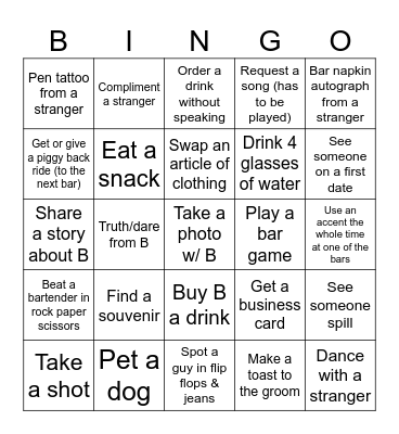 Brendan's Bar Crawl Bingo Card
