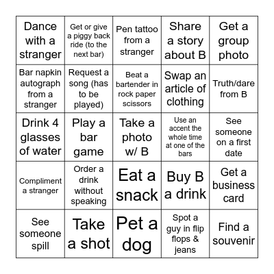Brendan's Bar Crawl Bingo Card