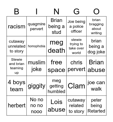 family guy bingo Card