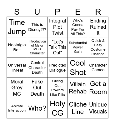 Marvel Bingo Card