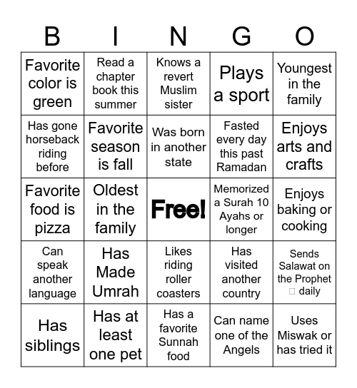 Girls 7-9 Bingo Game! Bingo Card