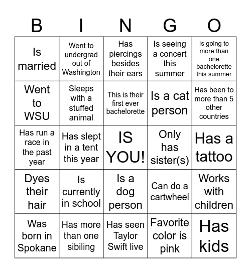 Find a "Bridesmaid" who... Bingo Card