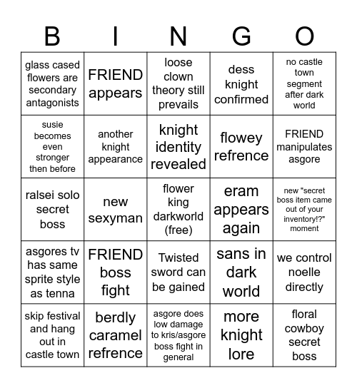 DELTARUNE ch 5 bingo Card