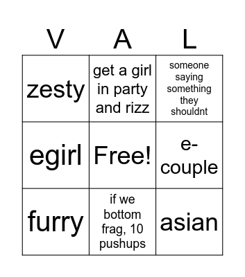 Things We See In Valorant Bingo Card