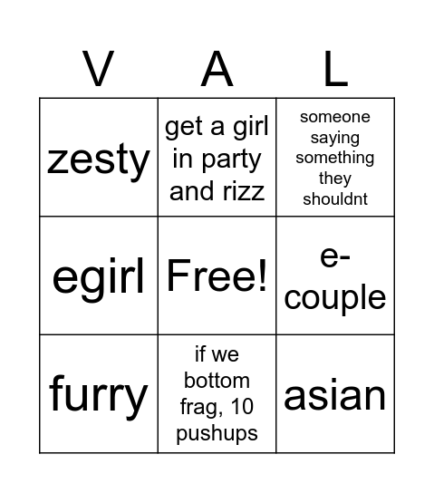Things We See In Valorant Bingo Card