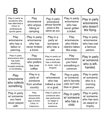 The FIXX - Get to Know Your Clan Bingo Card
