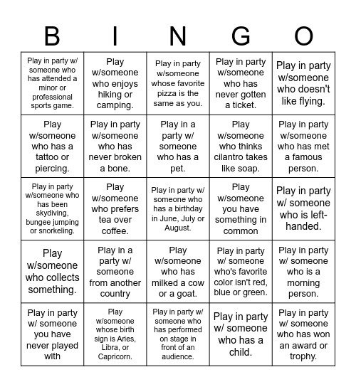 The FIXX - Get to Know Your Clan Bingo Card