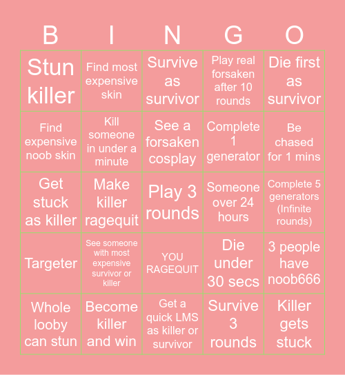 Forsaken knockoff Bingo Card