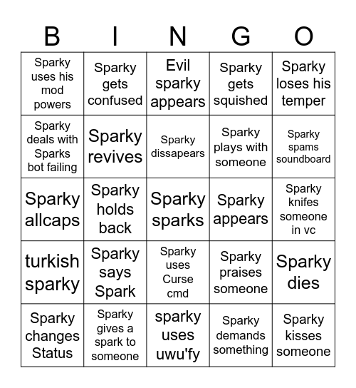 Sparky bingo Card
