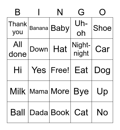 Baby’s First Words Bingo Card