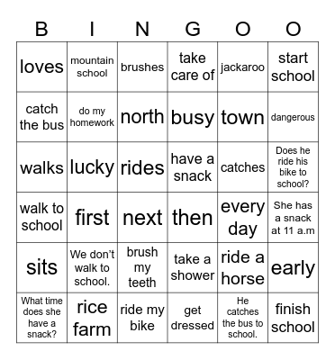 Unit 1: Jim's day Bingo Card