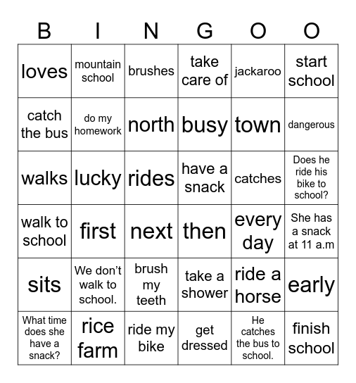 Unit 1: Jim's day Bingo Card