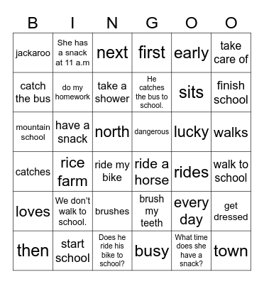 Unit 1: Jim's day Bingo Card