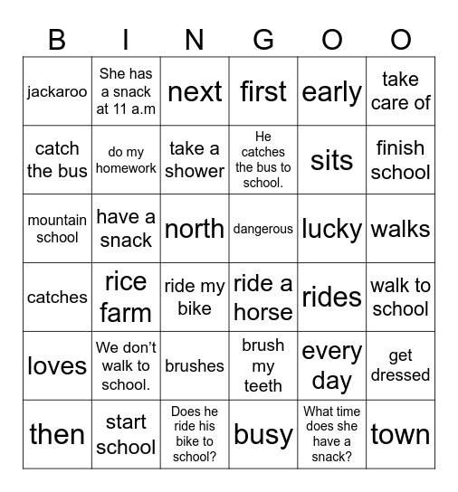 Unit 1: Jim's day Bingo Card