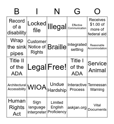 WIOA/ADA BINGO Card