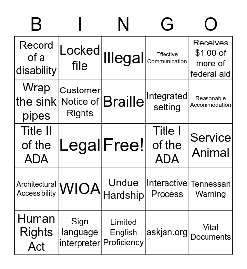 WIOA/ADA BINGO Card