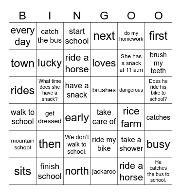 Unit 1: Jim's day Bingo Card