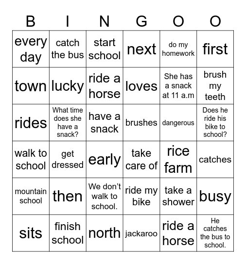 Unit 1: Jim's day Bingo Card