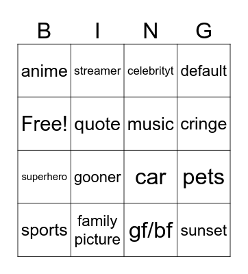 Untitled Bingo Card