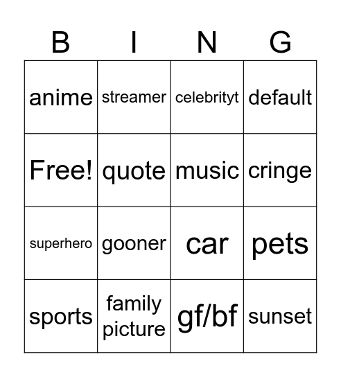 Untitled Bingo Card