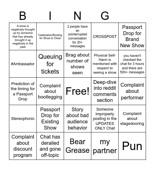 Passport Bingo Card