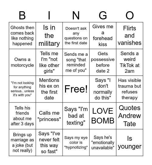 2025 Dating Life Bingo Card