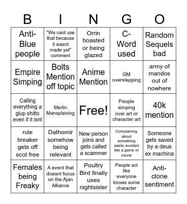 Star Wars Dark times rp bingo Card