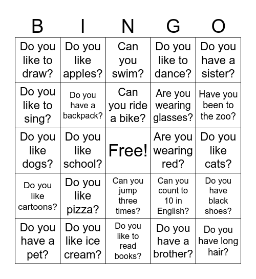 Nice to Meet You Bingo Card